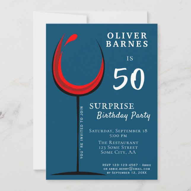 Invitación Moderno Vidrio Rojo Vidrio 50 Fiesta sorpresa de c (Anverso)