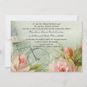 Invitación Moderno Vintage Floral Pastel rosa Roses Mariposa