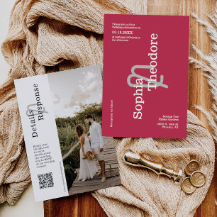 Invitación Moderno Viva Magenta Boda mínimo QR Código foto