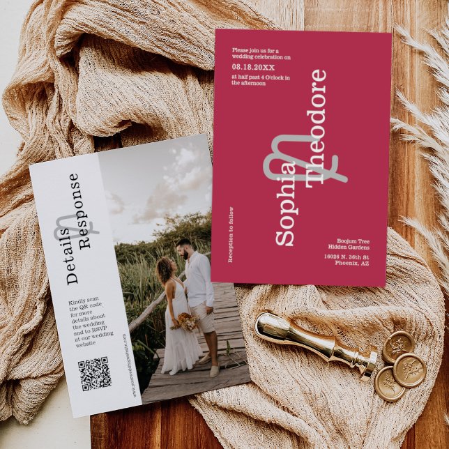 Invitación Moderno Viva Magenta Boda mínimo QR Código foto (Subido por el creador)