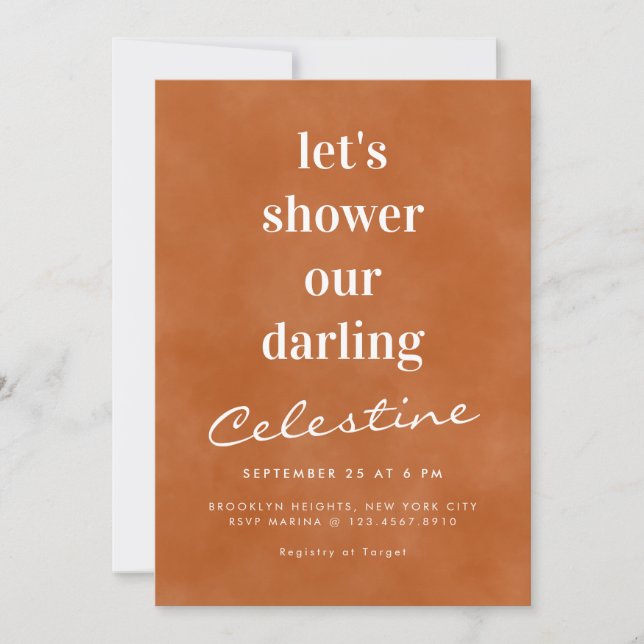 Invitación Moderno Wash Ombre Terracotta Bridal Shower (Anverso)