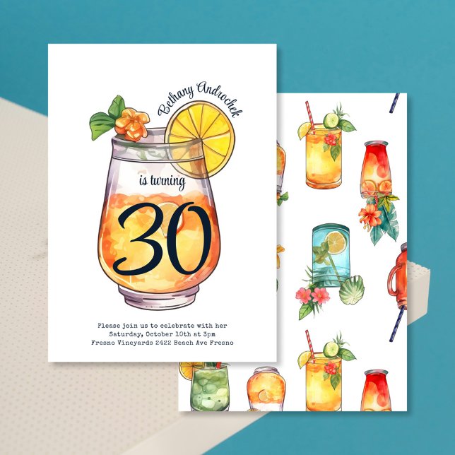Invitación Moderno Watercolor Cocktail Fiesta de cumpleaños (Subido por el creador)