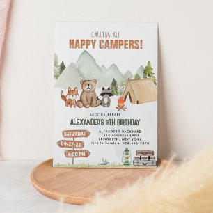 Invitación Moderno Woodland Feliz Camper Camping Niños Cumple