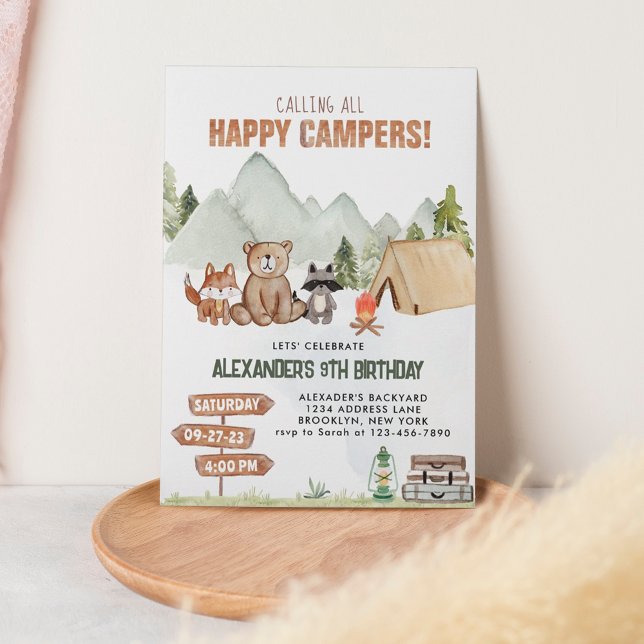 Invitación Moderno Woodland Feliz Camper Camping Niños Cumple (Subido por el creador)