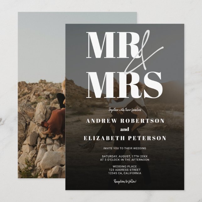 Invitación Moderno y audaz Sr. Mrs. script boda de fotografía (Anverso / Reverso)