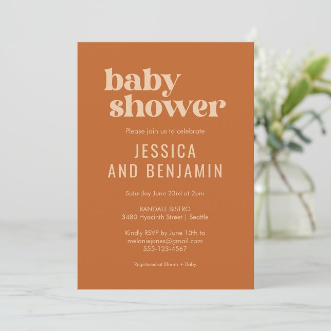 Invitación Moderno y bonito retro Boho Terracotta Baby Shower (Anverso de pie)