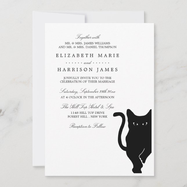 Invitación Moderno y capataz Boda negro de gato (Anverso)