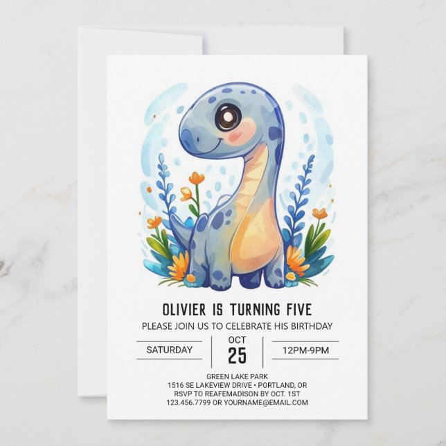 Invitación Moderno y caprichoso Personalizado Dinosaurio Boy  (Anverso)