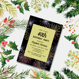 Invitación Moderno y colorido fuegos artificiales Golden Blac