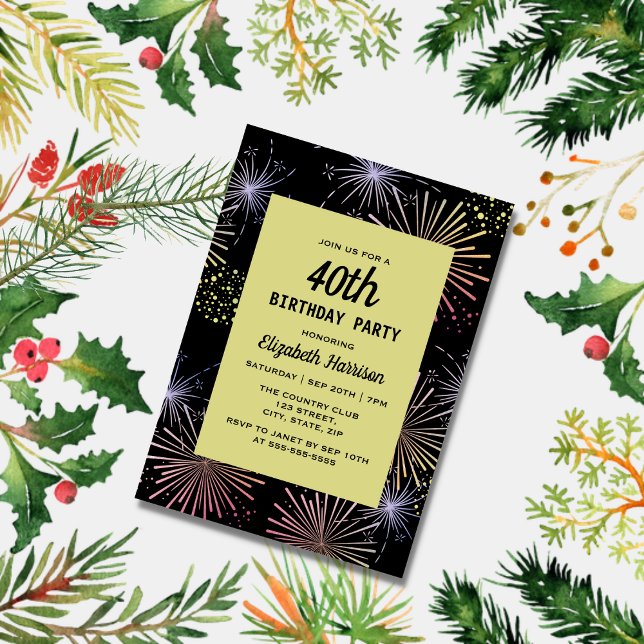 Invitación Moderno y colorido fuegos artificiales Golden Blac (Subido por el creador)