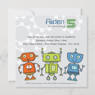 Invitación Moderno y colorido Robots Boys Robot Birthday Part