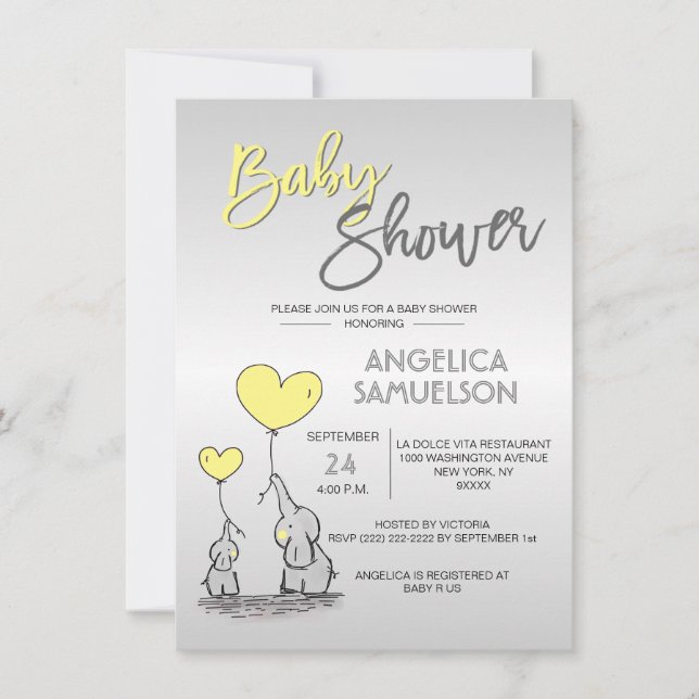 Invitación Moderno y curado elefante mami y Baby Shower (Anverso)