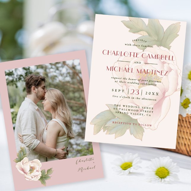 Invitación Moderno y dulce Boda Rosa de fotografía con flores (Subido por el creador)