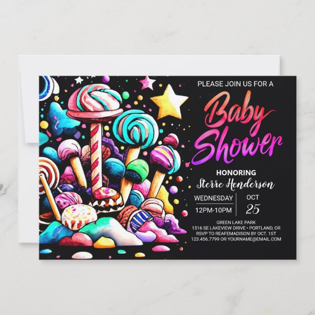 Invitación Moderno y dulce Candyland Baby Shower (Anverso)