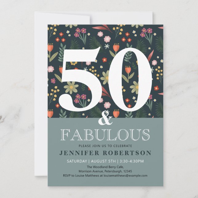 Invitación Moderno y elegante 50 y fabuloso cumpleaños Invita (Anverso)