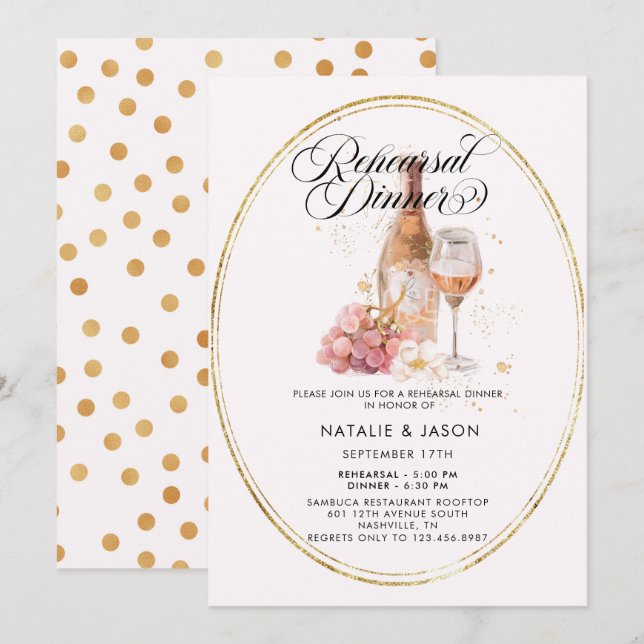 Invitación Moderno y elegante acuarela Prueba de vino Cena (Anverso / Reverso)