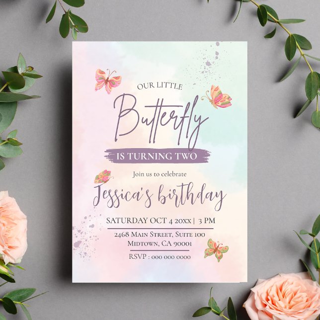 Invitación Moderno y elegante adorable mariposa con tema de 2 (Subido por el creador)