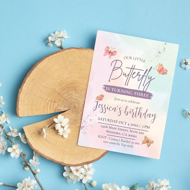 Invitación Moderno y elegante adorable mariposa con tema de 3 (Subido por el creador)