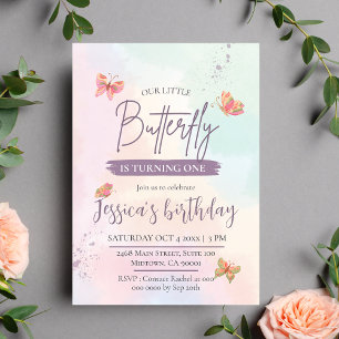 Invitación Moderno y elegante adorable mariposa temática 1er