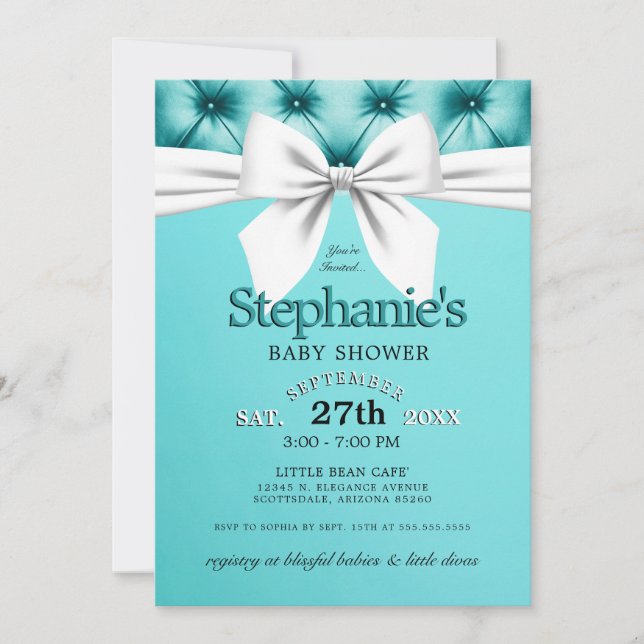 Invitación Moderno y elegante Aqua Blue Tiffany Baby Shower (Anverso)