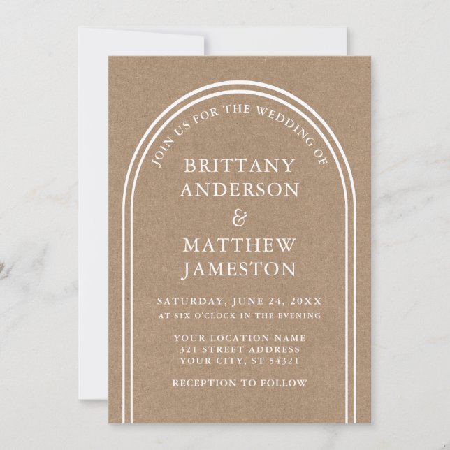 Invitación Moderno y elegante Arco Boda Kraft (Anverso)