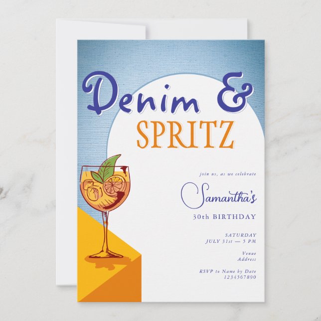 Invitación Moderno y elegante Arco Denim & Spritz Cumpleaños  (Anverso)