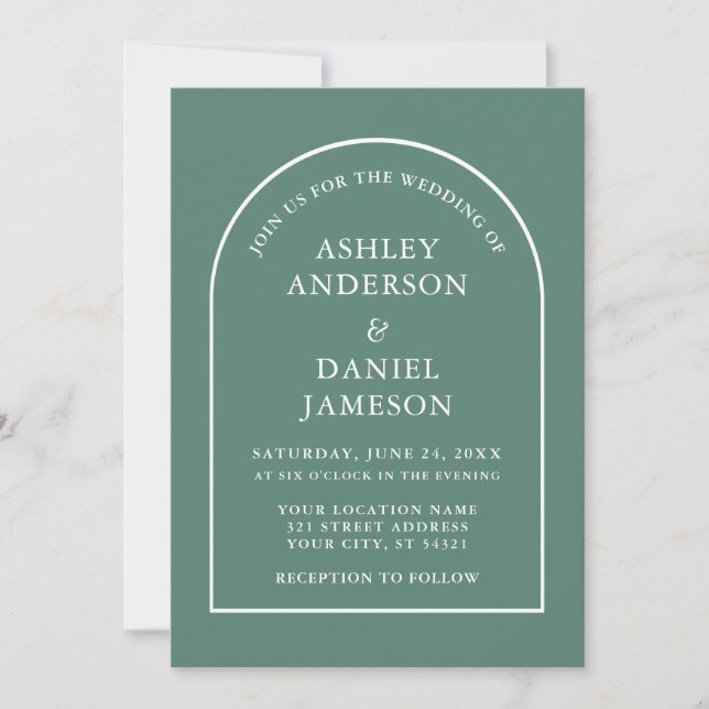 Invitación Moderno y elegante Arco Eucalyptus Boda Verde (Anverso)