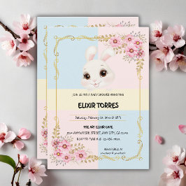 Invitación Moderno y elegante Baby Shower de conejo blanco