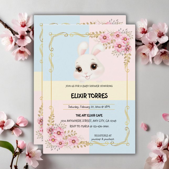 Invitación Moderno y elegante Baby Shower de conejo blanco (Subido por el creador)