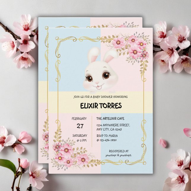 Invitación Moderno y elegante Baby Shower de conejo blanco (Subido por el creador)