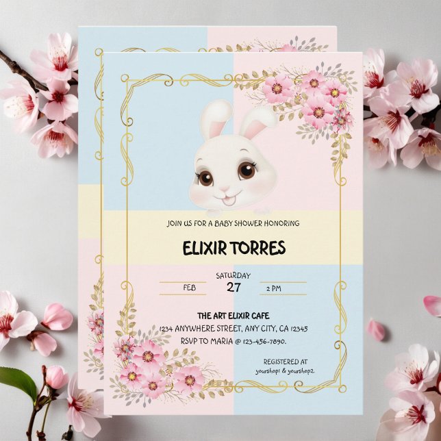 Invitación Moderno y elegante Baby Shower de conejo blanco (Subido por el creador)