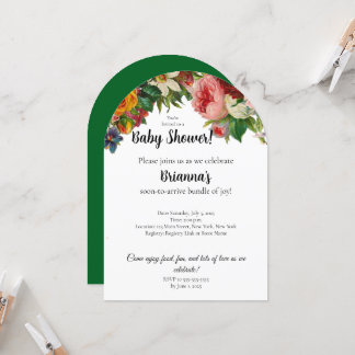 Invitación Moderno y elegante Baby Shower de flores verde esm