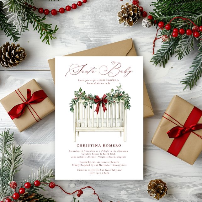 Invitación Moderno y elegante Baby Shower Santa Bebé (Santa Baby Baby Shower Invitation )