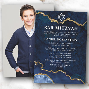 Invitación Moderno y elegante bar de mármol azul de oro Mitzv