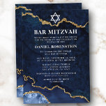 Invitación Moderno y elegante bar de mármol azul de oro Mitzv<br><div class="desc">Moderna y elegante acuarela Azul y oro Agate Geode Bar Mitzvah Invitación</div>