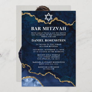 Invitación Moderno y elegante bar de mármol azul de oro Mitzv