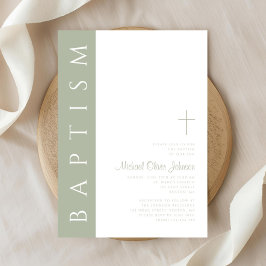Invitación Moderno y elegante bautismo de cruz verde sabio