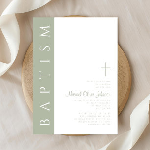 Invitación Moderno y elegante bautismo de cruz verde sabio