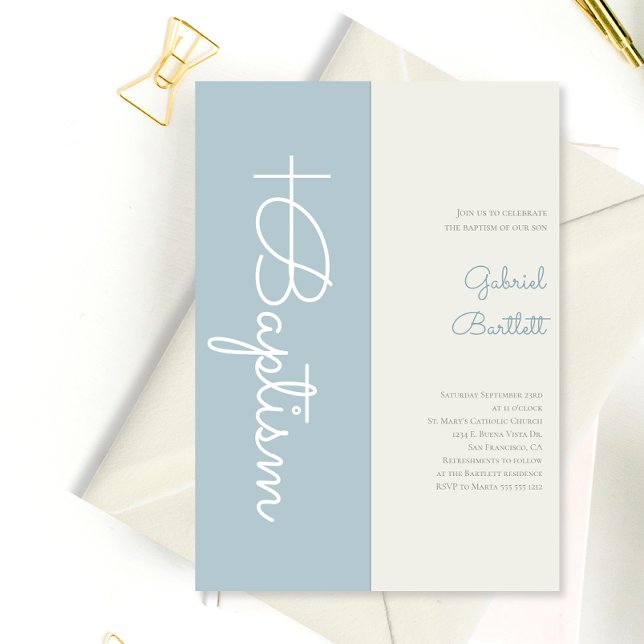 Invitación Moderno y elegante bautismo de niño pequeño y azul (Subido por el creador)