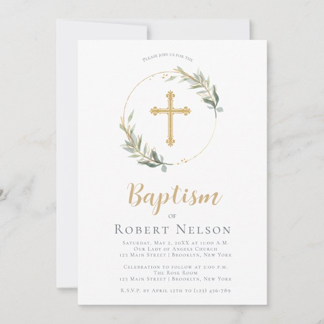 Invitación Moderno y elegante bautismo de oro (Anverso)