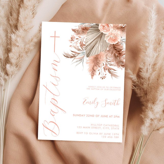 Invitación Moderno y elegante bautismo floral de Boho (Subido por el creador)