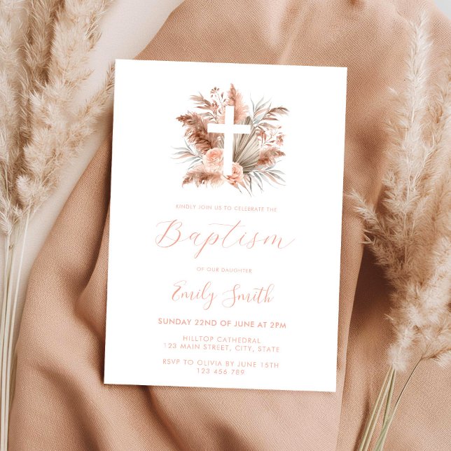 Invitación Moderno y elegante bautismo floral de Boho (Subido por el creador)