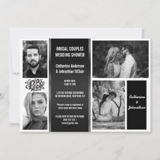 Invitación Moderno y elegante blanco negro 4 parejas de fotos