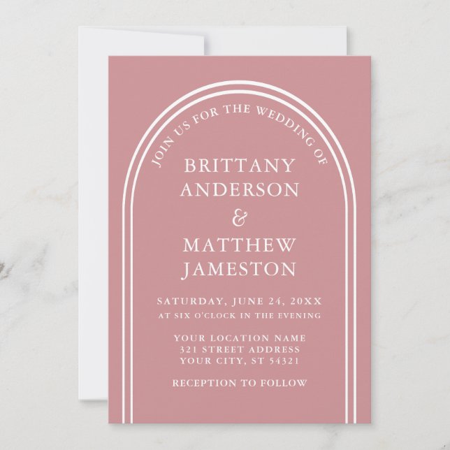 Invitación Moderno y elegante Boda Arch Rosa Gold (Anverso)