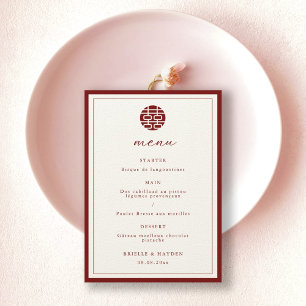 Invitación Moderno y elegante Boda chino Champagne Menú Rojo