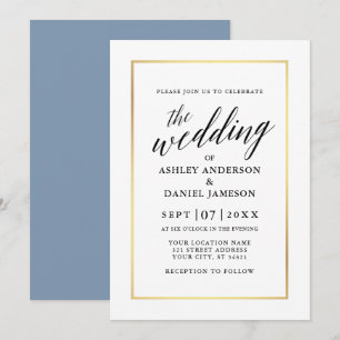 Invitación Moderno y elegante Boda de caligrafía Dusty Blue G