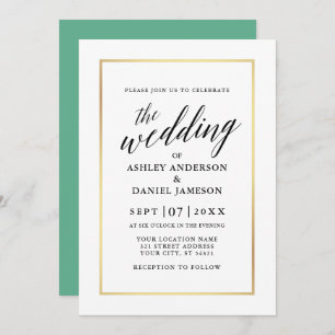 Invitación Moderno y elegante Boda de caligrafía Neo Mint Gol
