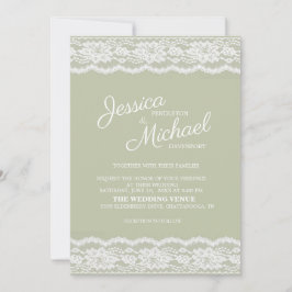 Invitación Moderno y elegante Boda de encaje blanco verde sab