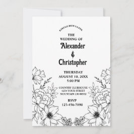 Invitación Moderno y elegante Boda de flores botánicas negras