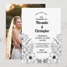 Invitación Moderno y elegante Boda de flores botánicas negras